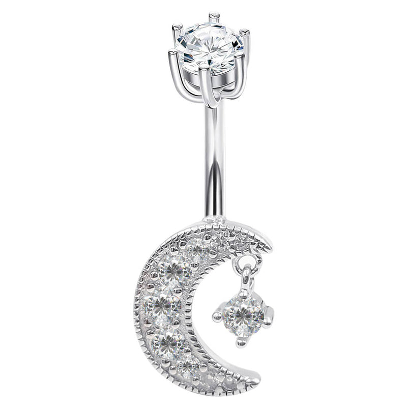 Arardo Sterling Silver Belly Button Rings,Real 925 Sterling Silver,14G Sterling Silver Navel Piercing Rings, Moon and Star SS49