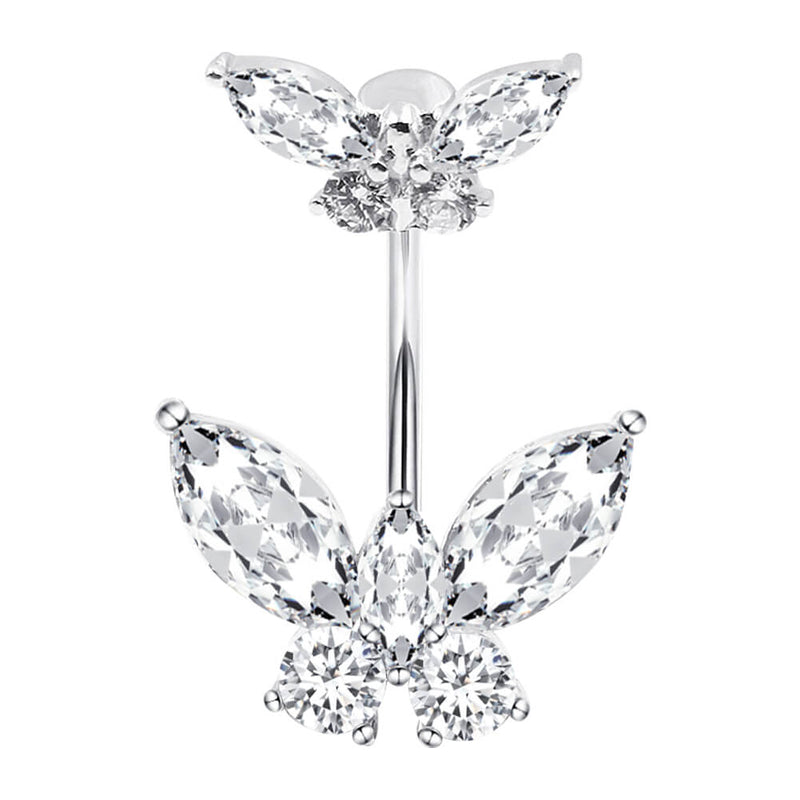Arardo 925 Sterling Silver 14G Belly Button Rings Navel Rings Belly Rings Belly Body Piercing Jewelry Double Butterfly SS5