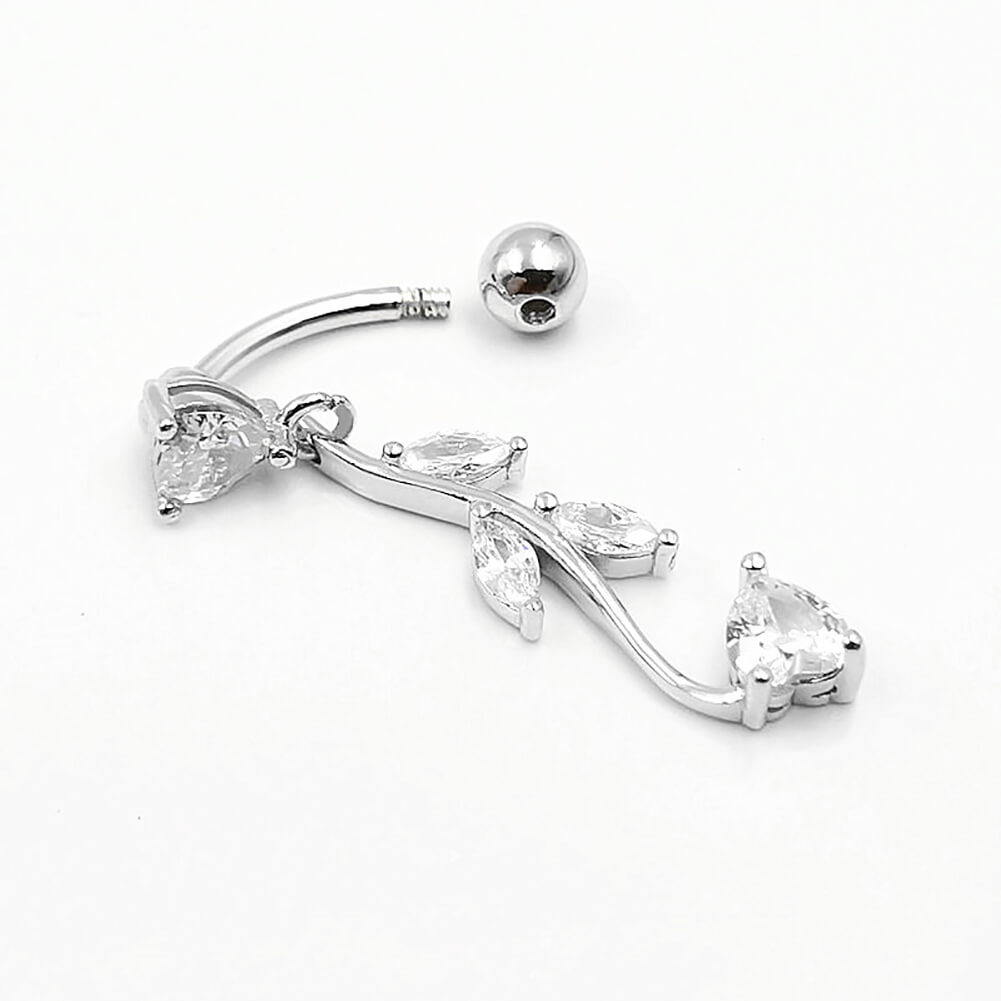 Arardo Sterling Silver Top Down Reverse Belly Button Rings, Real 925 Sterling Silver Belly Rings, 14G Reverse Belly Button Ring, Sterling Silver Navel Piercing Rings, Dangle Leaves, SS50