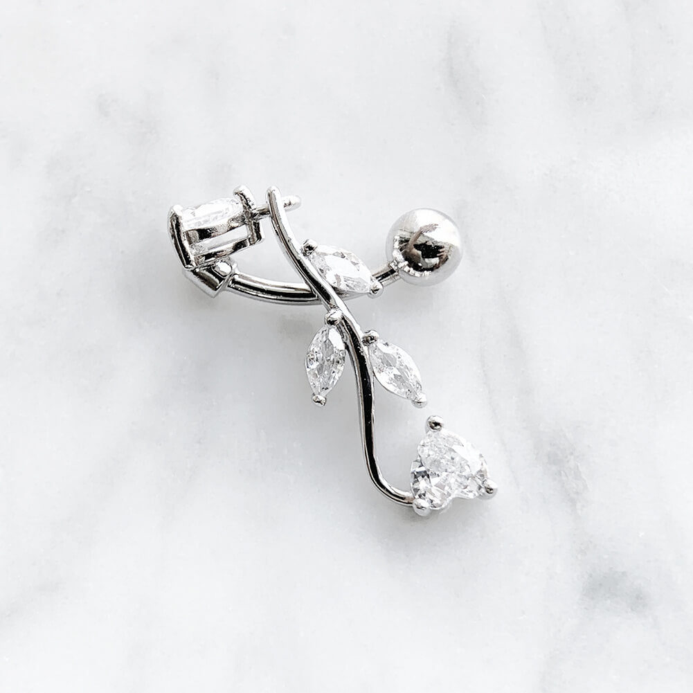 Arardo Sterling Silver Top Down Reverse Belly Button Rings, Real 925 Sterling Silver Belly Rings, 14G Reverse Belly Button Ring, Sterling Silver Navel Piercing Rings, Dangle Leaves, SS50