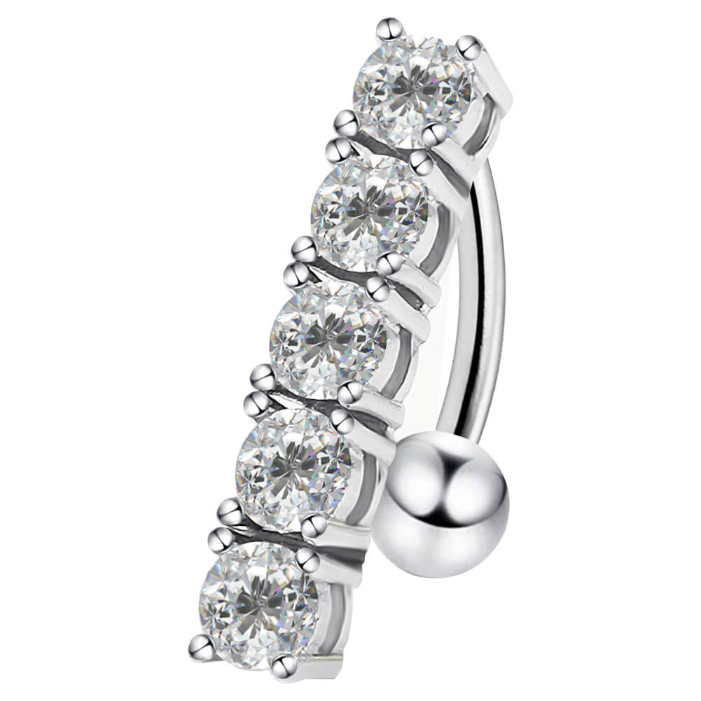 Arardo Sterling Silver Top Down Reverse Belly Button Rings, Real 925 Sterling Silver Belly Rings, 14G Reverse Belly Button Ring, Sterling Silver Navel Piercing Rings, Five Round CZ, SS51