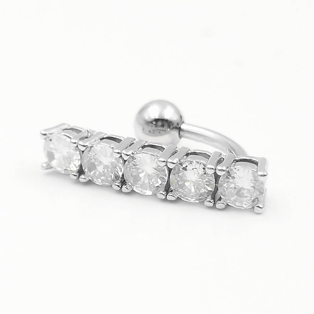 Arardo Sterling Silver Top Down Reverse Belly Button Rings, Real 925 Sterling Silver Belly Rings, 14G Reverse Belly Button Ring, Sterling Silver Navel Piercing Rings, Five Round CZ, SS51