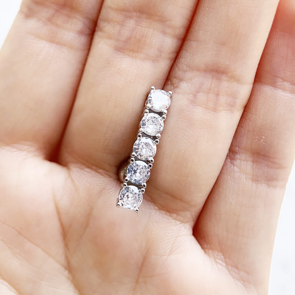 Arardo Sterling Silver Top Down Reverse Belly Button Rings, Real 925 Sterling Silver Belly Rings, 14G Reverse Belly Button Ring, Sterling Silver Navel Piercing Rings, Five Round CZ, SS51