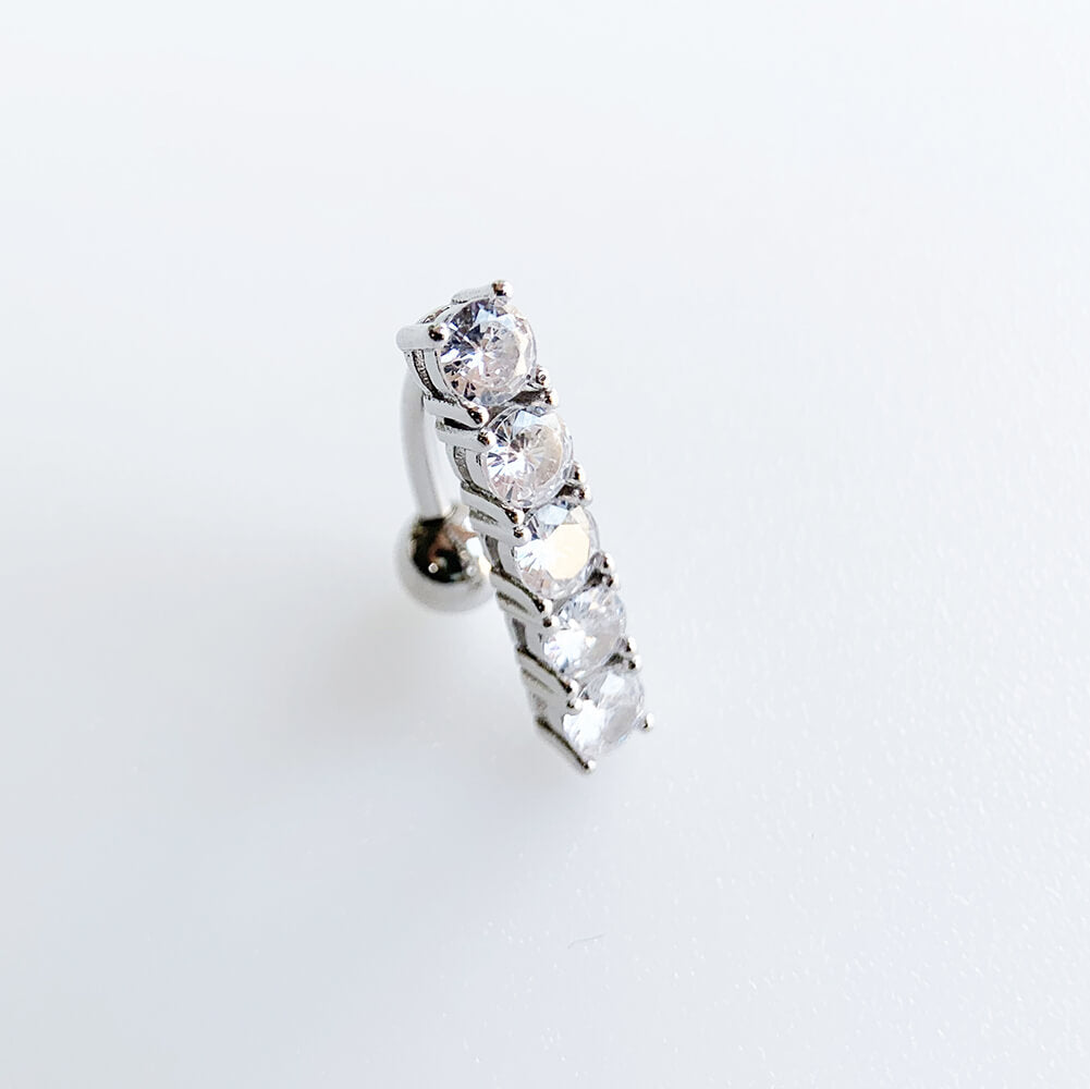 Arardo Sterling Silver Top Down Reverse Belly Button Rings, Real 925 Sterling Silver Belly Rings, 14G Reverse Belly Button Ring, Sterling Silver Navel Piercing Rings, Five Round CZ, SS51