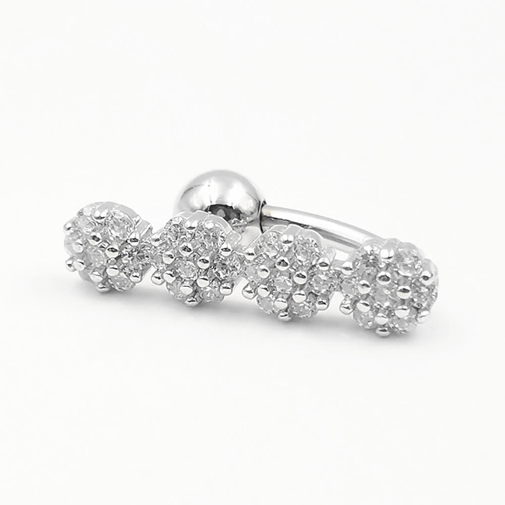 Arardo Sterling Silver Top Down Reverse Belly Button Rings, Real 925 Sterling Silver Belly Rings, 14G Reverse Belly Button Ring, Sterling Silver Navel Piercing Rings, Four Flower CZ, SS52