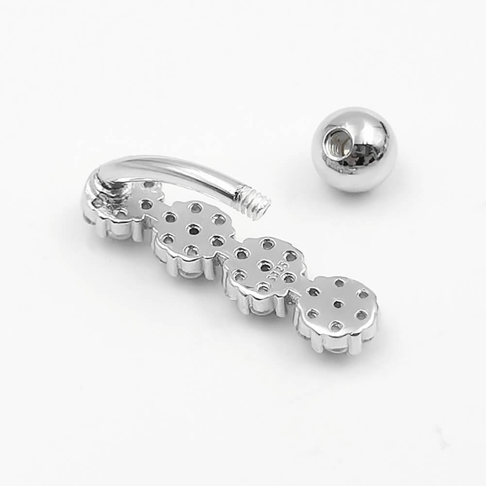 Arardo Sterling Silver Top Down Reverse Belly Button Rings, Real 925 Sterling Silver Belly Rings, 14G Reverse Belly Button Ring, Sterling Silver Navel Piercing Rings, Four Flower CZ, SS52