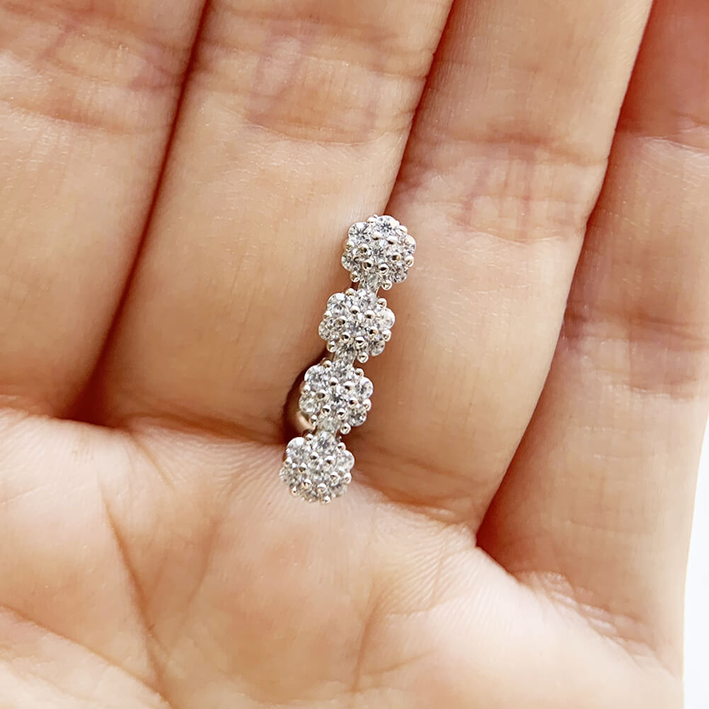 Arardo Sterling Silver Top Down Reverse Belly Button Rings, Real 925 Sterling Silver Belly Rings, 14G Reverse Belly Button Ring, Sterling Silver Navel Piercing Rings, Four Flower CZ, SS52