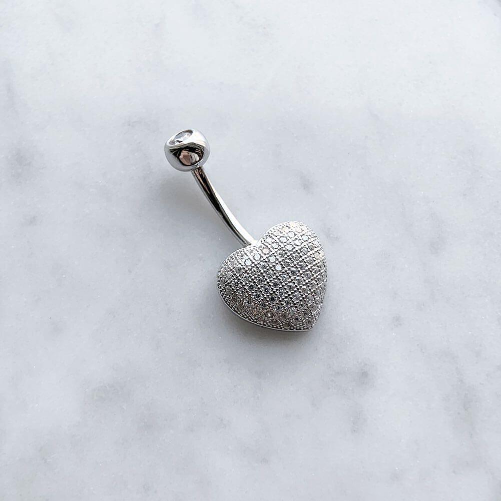 Arardo Sterling Silver Belly Button Rings, Real 925 Sterling Silver, Belly Piercing Jewelry, 14G Sterling Silver Navel Piercing Rings, Heart CZ, SS53