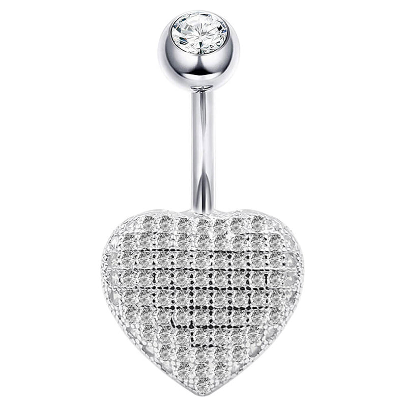 Arardo Sterling Silver Belly Button Rings, Real 925 Sterling Silver, Belly Piercing Jewelry, 14G Sterling Silver Navel Piercing Rings, Heart CZ, SS53