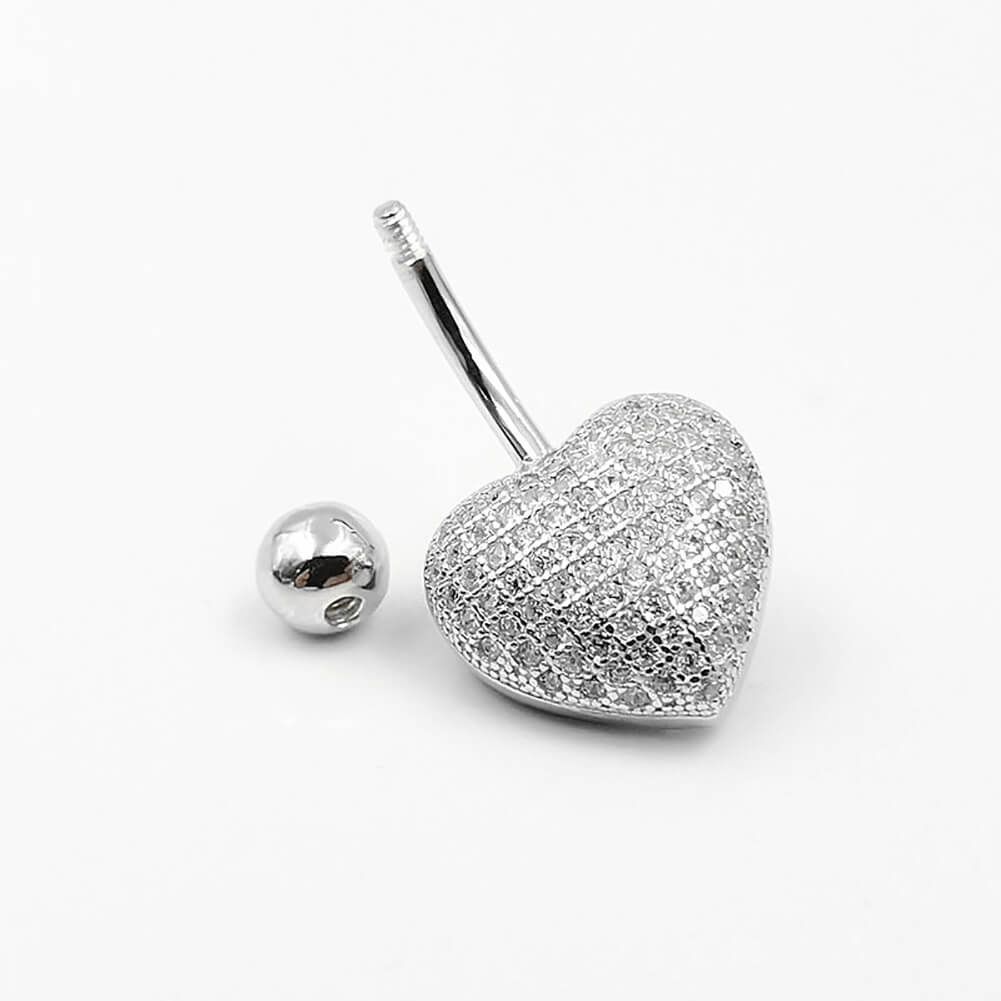 Arardo Sterling Silver Belly Button Rings, Real 925 Sterling Silver, Belly Piercing Jewelry, 14G Sterling Silver Navel Piercing Rings, Heart CZ, SS53