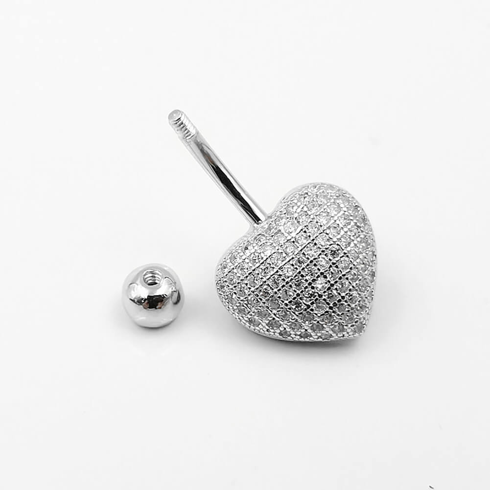 Arardo Sterling Silver Belly Button Rings, Real 925 Sterling Silver, Belly Piercing Jewelry, 14G Sterling Silver Navel Piercing Rings, Heart CZ, SS53