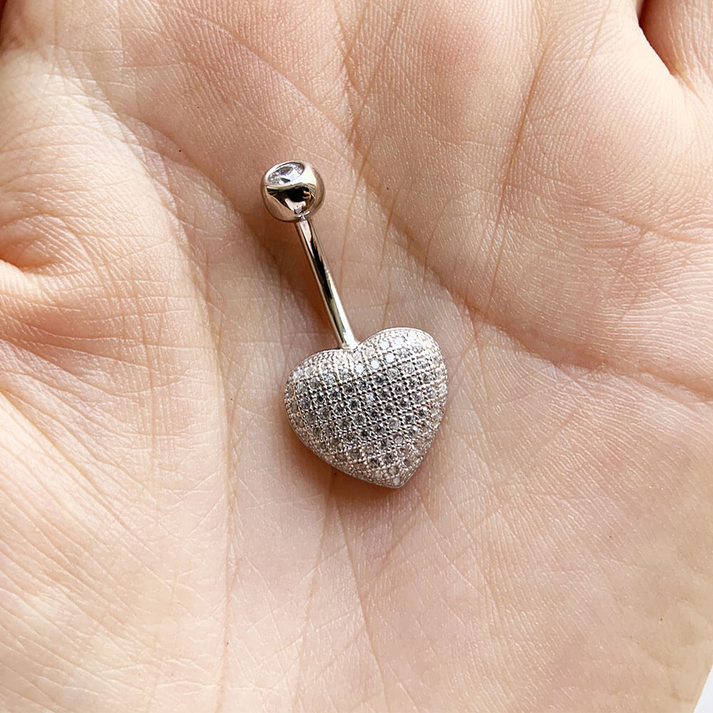 Arardo Sterling Silver Belly Button Rings, Real 925 Sterling Silver, Belly Piercing Jewelry, 14G Sterling Silver Navel Piercing Rings, Heart CZ, SS53