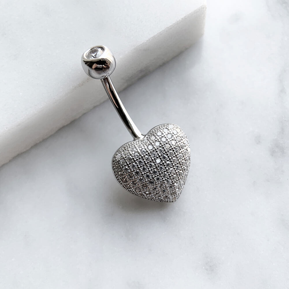 Arardo Sterling Silver Belly Button Rings, Real 925 Sterling Silver, Belly Piercing Jewelry, 14G Sterling Silver Navel Piercing Rings, Heart CZ, SS53