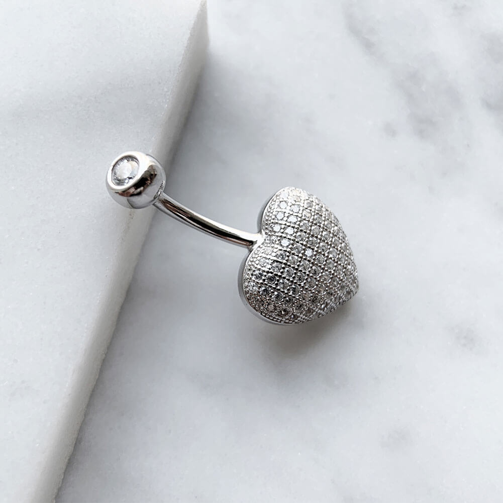 Arardo Sterling Silver Belly Button Rings, Real 925 Sterling Silver, Belly Piercing Jewelry, 14G Sterling Silver Navel Piercing Rings, Heart CZ, SS53