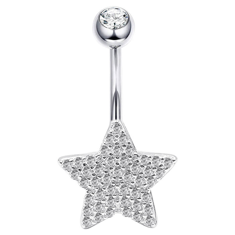 Arardo Sterling Silver Belly Button Rings, Real 925 Sterling Silver, Belly Piercing Jewelry, 14G Sterling Silver Navel Piercing Rings, Star CZ, 10mm, SS54-1