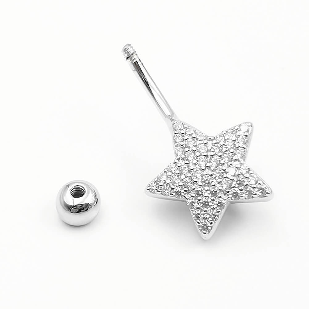 Arardo Sterling Silver Belly Button Rings, Real 925 Sterling Silver, Belly Piercing Jewelry, 14G Sterling Silver Navel Piercing Rings, Star CZ, 10mm, SS54-1