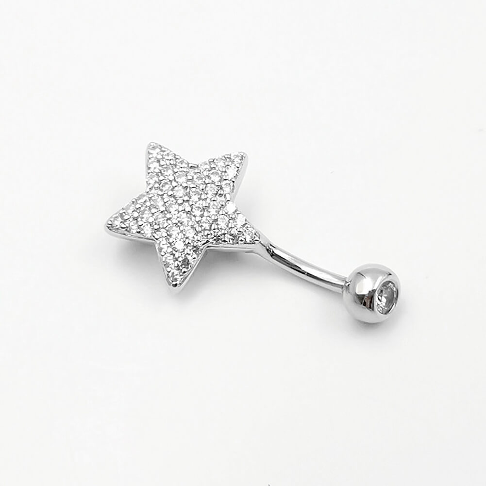 Arardo Sterling Silver Belly Button Rings, Real 925 Sterling Silver, Belly Piercing Jewelry, 14G Sterling Silver Navel Piercing Rings, Star CZ, 10mm, SS54-1