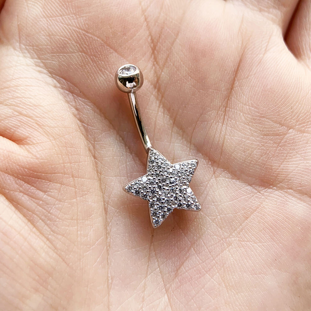 Arardo Sterling Silver Belly Button Rings, Real 925 Sterling Silver, Belly Piercing Jewelry, 14G Sterling Silver Navel Piercing Rings, Star CZ, 10mm, SS54-1