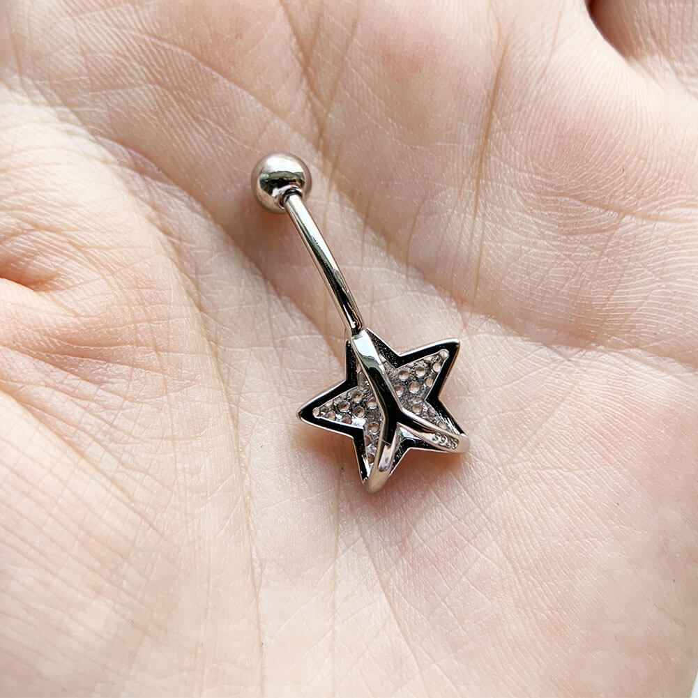 Arardo Sterling Silver Belly Button Rings, Real 925 Sterling Silver, Belly Piercing Jewelry, 14G Sterling Silver Navel Piercing Rings, Star CZ, 10mm, SS54-1