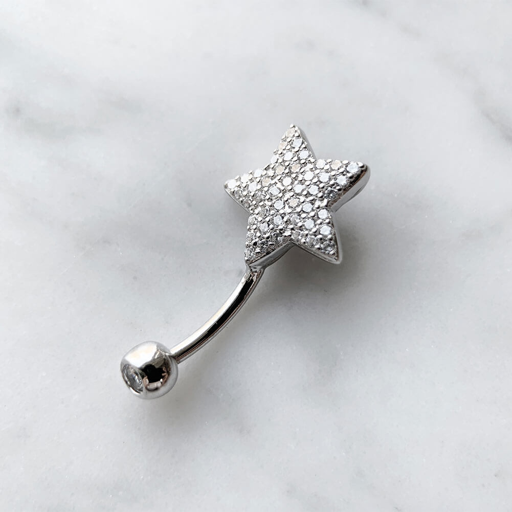 Arardo Sterling Silver Belly Button Rings, Real 925 Sterling Silver, Belly Piercing Jewelry, 14G Sterling Silver Navel Piercing Rings, Star CZ, 10mm, SS54-1