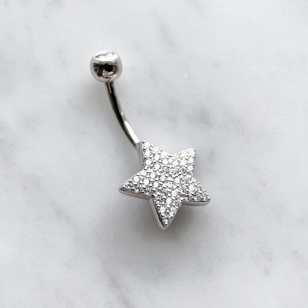 Arardo Sterling Silver Belly Button Rings, Real 925 Sterling Silver, Belly Piercing Jewelry, 14G Sterling Silver Navel Piercing Rings, Star CZ, 10mm, SS54-1