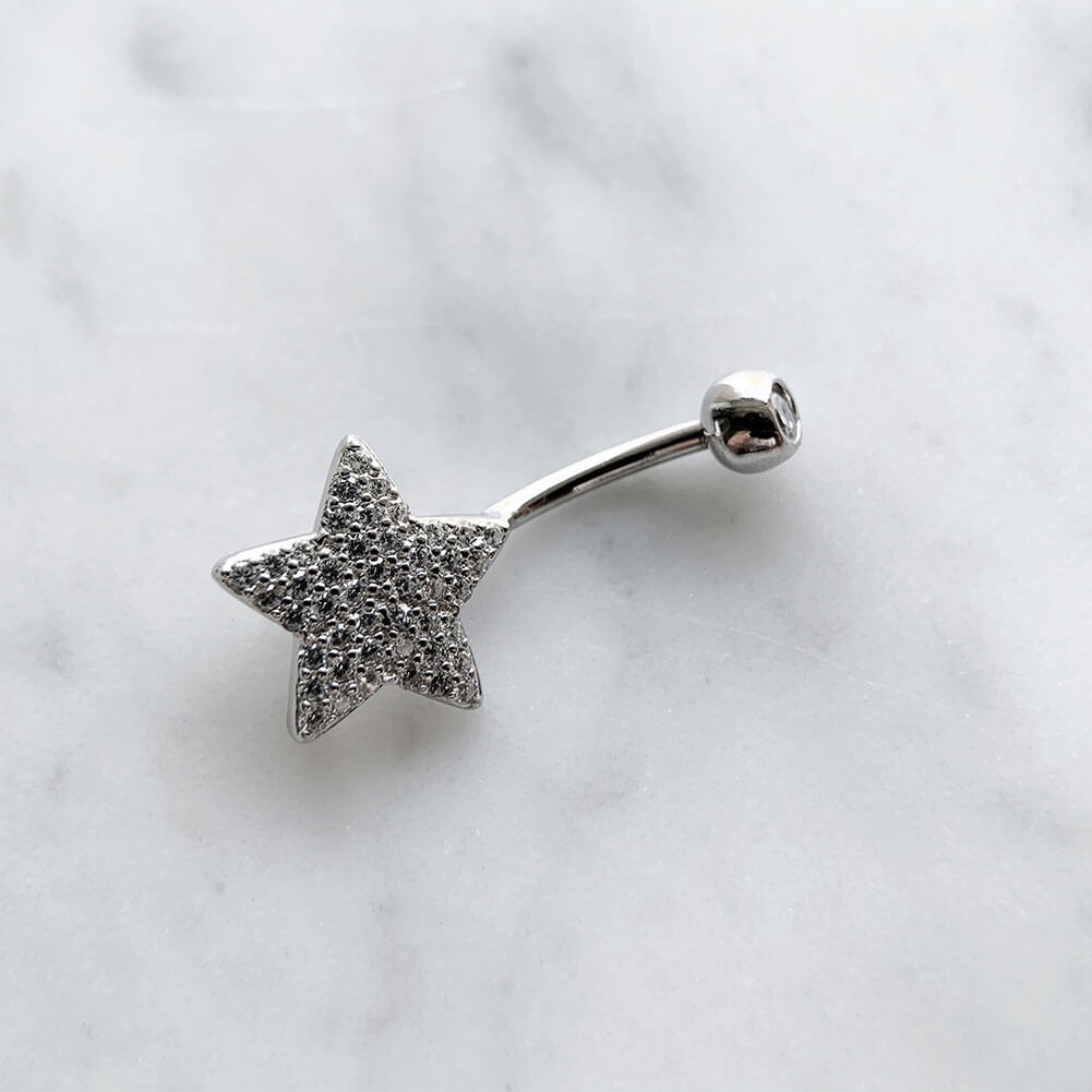 Arardo Sterling Silver Belly Button Rings, Real 925 Sterling Silver, Belly Piercing Jewelry, 14G Sterling Silver Navel Piercing Rings, Star CZ, 10mm, SS54-1
