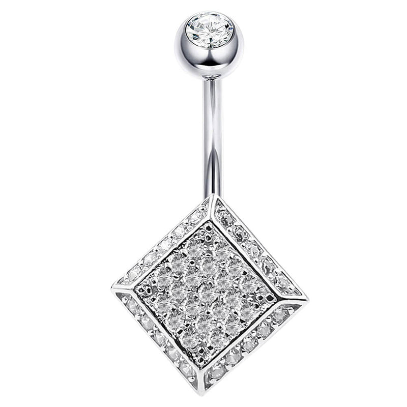 Arardo Sterling Silver Belly Button Rings, Real 925 Sterling Silver, Belly Piercing Jewelry, 14G Sterling Silver Navel Piercing Rings, Rhombus, 10mm, SS55-1