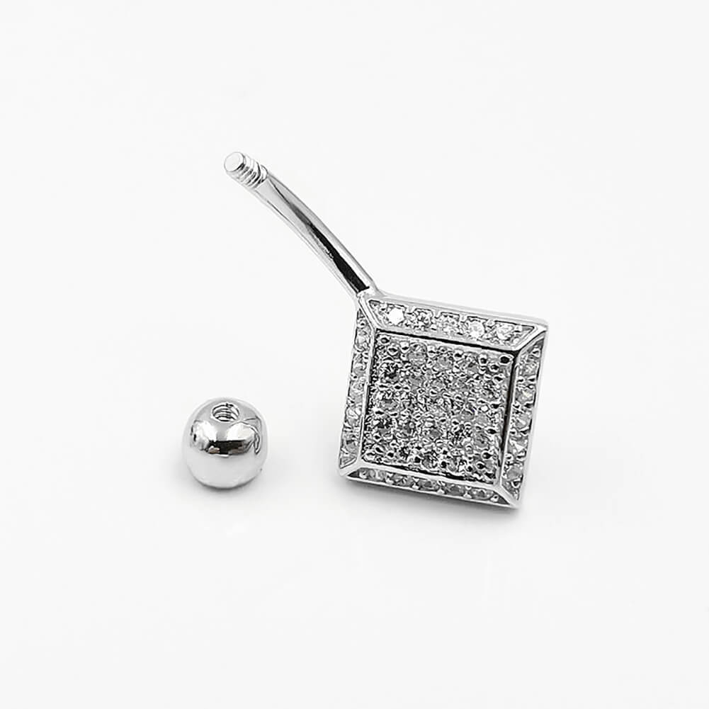 Arardo Sterling Silver Belly Button Rings, Real 925 Sterling Silver, Belly Piercing Jewelry, 14G Sterling Silver Navel Piercing Rings, Rhombus, 10mm, SS55-1