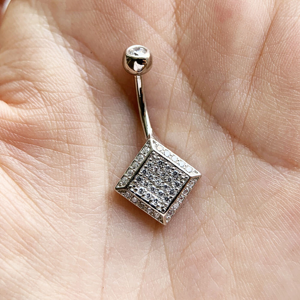 Arardo Sterling Silver Belly Button Rings, Real 925 Sterling Silver, Belly Piercing Jewelry, 14G Sterling Silver Navel Piercing Rings, Rhombus, 10mm, SS55-1