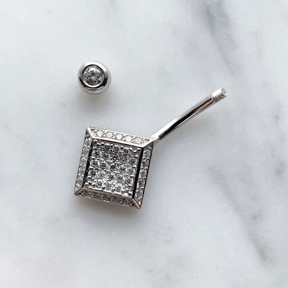 Arardo Sterling Silver Belly Button Rings, Real 925 Sterling Silver, Belly Piercing Jewelry, 14G Sterling Silver Navel Piercing Rings, Rhombus, 10mm, SS55-1