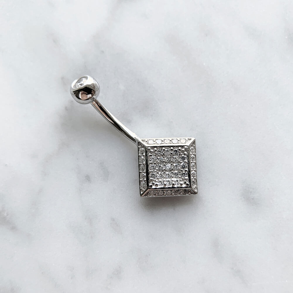 Arardo Sterling Silver Belly Button Rings, Real 925 Sterling Silver, Belly Piercing Jewelry, 14G Sterling Silver Navel Piercing Rings, Rhombus, 10mm, SS55-1