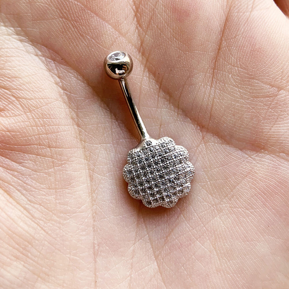Arardo Sterling Silver Belly Button Rings, Real 925 Sterling Silver, Belly Piercing Jewelry, 14G Sterling Silver Navel Piercing Rings, Flower, 10mm, SS56-1