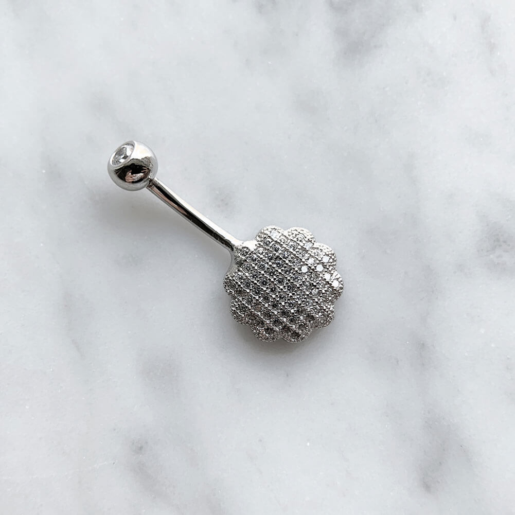 Arardo Sterling Silver Belly Button Rings, Real 925 Sterling Silver, Belly Piercing Jewelry, 14G Sterling Silver Navel Piercing Rings, Flower, 10mm, SS56-1