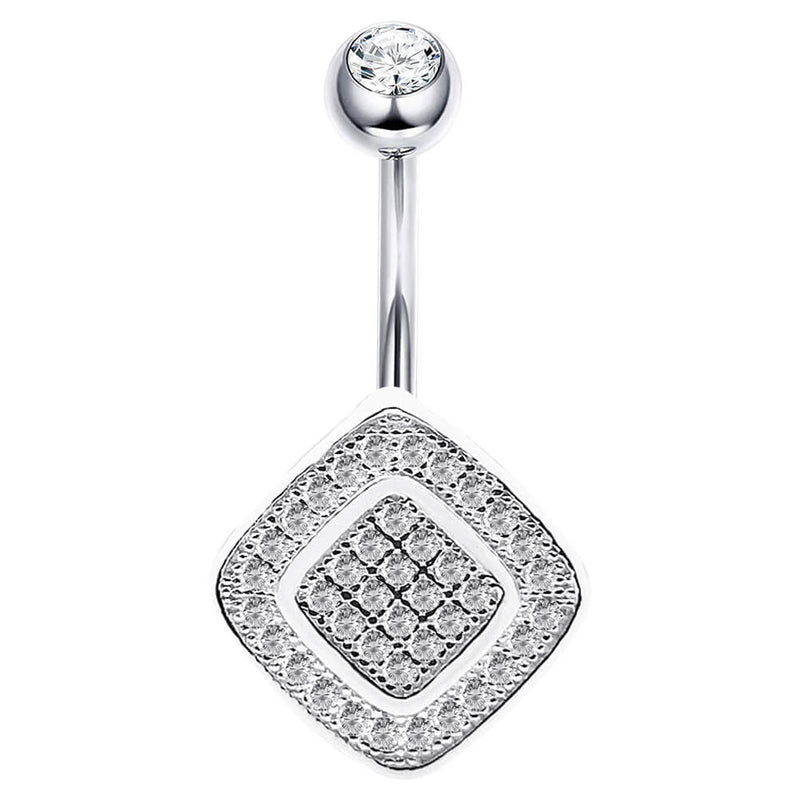 Arardo Sterling Silver Belly Button Rings, Real 925 Sterling Silver, Belly Piercing Jewelry, 14G Sterling Silver Navel Piercing Rings, Rounded Rhombus, 10mm, SS57-1
