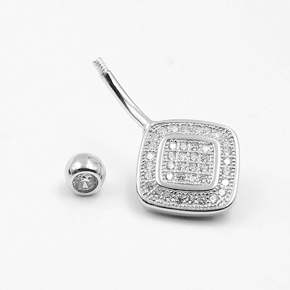 Arardo Sterling Silver Belly Button Rings, Real 925 Sterling Silver, Belly Piercing Jewelry, 14G Sterling Silver Navel Piercing Rings, Rounded Rhombus, 10mm, SS57-1