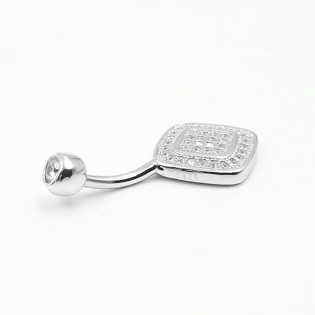 Arardo Sterling Silver Belly Button Rings, Real 925 Sterling Silver, Belly Piercing Jewelry, 14G Sterling Silver Navel Piercing Rings, Rounded Rhombus, 10mm, SS57-1