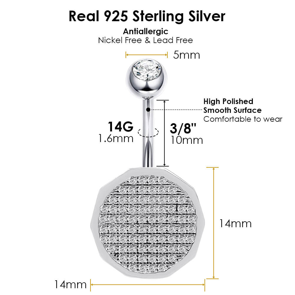 Arardo Sterling Silver Belly Button Rings, Real 925 Sterling Silver, Belly Piercing Jewelry, 14G Sterling Silver Navel Piercing Rings, Polygon, 10mm, SS59-1