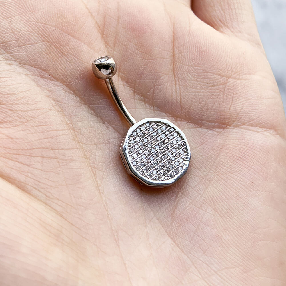 Arardo Sterling Silver Belly Button Rings, Real 925 Sterling Silver, Belly Piercing Jewelry, 14G Sterling Silver Navel Piercing Rings, Polygon, 10mm, SS59-1