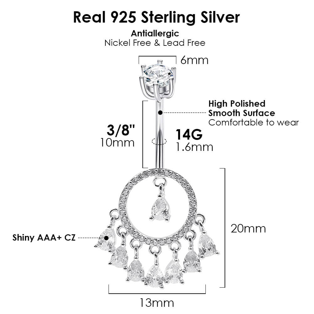 Arardo 925 Sterling Silver 14G Belly Button Rings Navel Rings Belly Rings Belly Body Piercing Jewelry Dangle Teardrop SS6