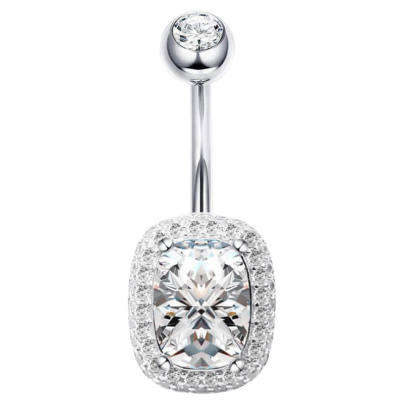 Arardo Sterling Silver Belly Button Rings,Real 925 Sterling Silver,14G Sterling Silver Navel Piercing Rings, Square Big CZ SS60