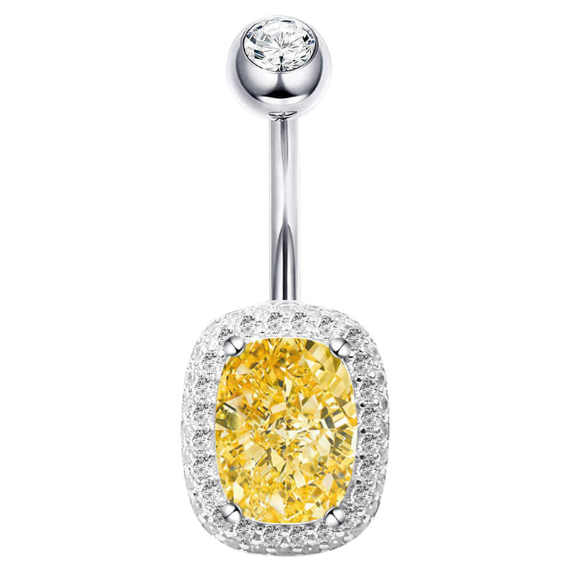 Arardo Sterling Silver Belly Button Rings,Real 925 Sterling Silver,14G Sterling Silver Navel Piercing Rings, Square Big CZ Gold SS61