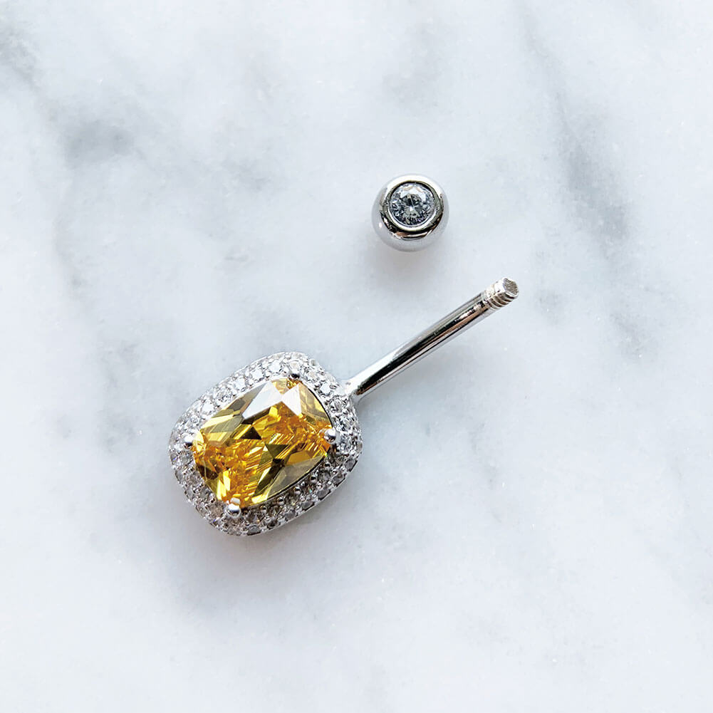 Arardo Sterling Silver Belly Button Rings,Real 925 Sterling Silver,14G Sterling Silver Navel Piercing Rings, Square Big CZ Gold SS61