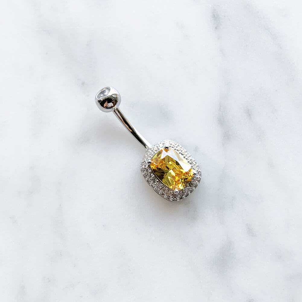 Arardo Sterling Silver Belly Button Rings,Real 925 Sterling Silver,14G Sterling Silver Navel Piercing Rings, Square Big CZ Gold SS61