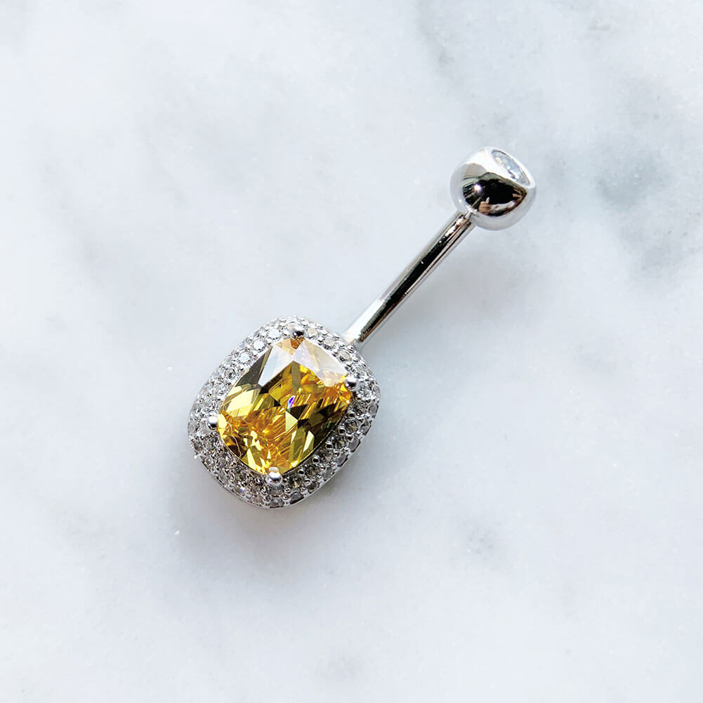 Arardo Sterling Silver Belly Button Rings,Real 925 Sterling Silver,14G Sterling Silver Navel Piercing Rings, Square Big CZ Gold SS61