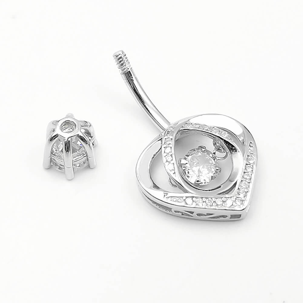 Arardo Sterling Silver Belly Button Rings, Real 925 Sterling Silver, Heart Shaped Belly Piercing, 14G Sterling Silver Navel Piercing Rings, Hollow Heart Crossing, SS62