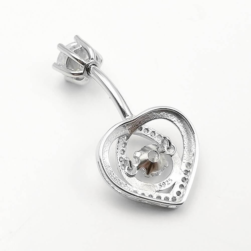 Arardo Sterling Silver Belly Button Rings, Real 925 Sterling Silver, Heart Shaped Belly Piercing, 14G Sterling Silver Navel Piercing Rings, Hollow Heart Crossing, SS62