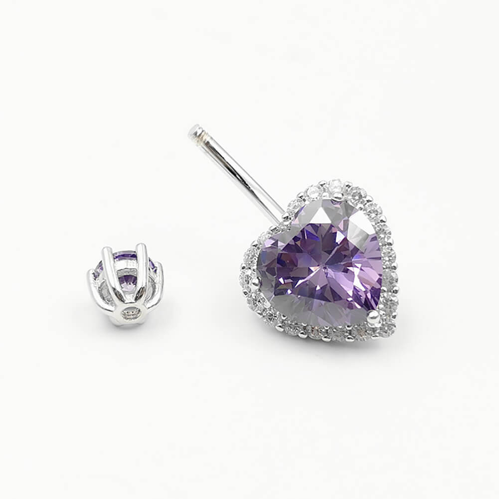 Arardo Sterling Silver Belly Button Rings, Real 925 Sterling Silver, Purple Heart CZ Belly Piercing Jewelry, 14G Sterling Silver Navel Piercing Rings