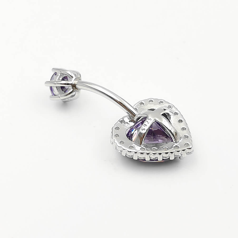 Arardo Sterling Silver Belly Button Rings, Real 925 Sterling Silver, Purple Heart CZ Belly Piercing Jewelry, 14G Sterling Silver Navel Piercing Rings