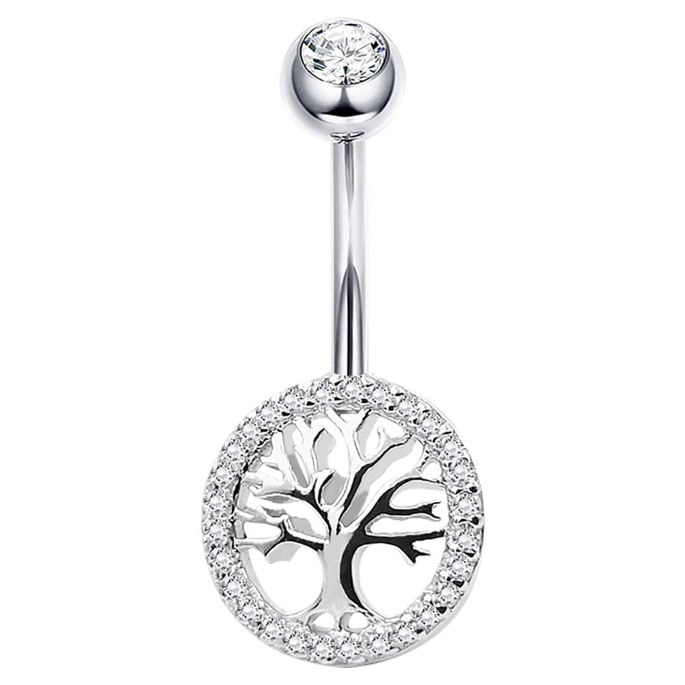 Arardo 925 Sterling Silver Belly Button Rings 14G Navel Rings Sterling Silver Belly Rings Belly Piercing Jewelry Life Tree SS7