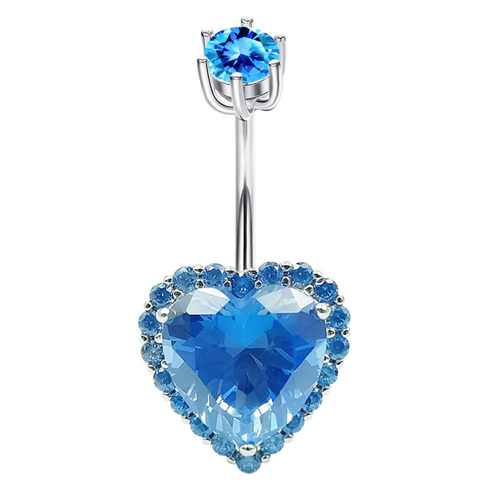 Arardo Sterling Silver Belly Button Rings, Real 925 Sterling Silver, Blue Heart CZ Belly Piercing Jewelry, 14G Sterling Silver Navel Piercing Rings